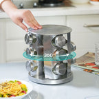 Porta Temperos e Condimentos Giratório em Inox - 12 Potes