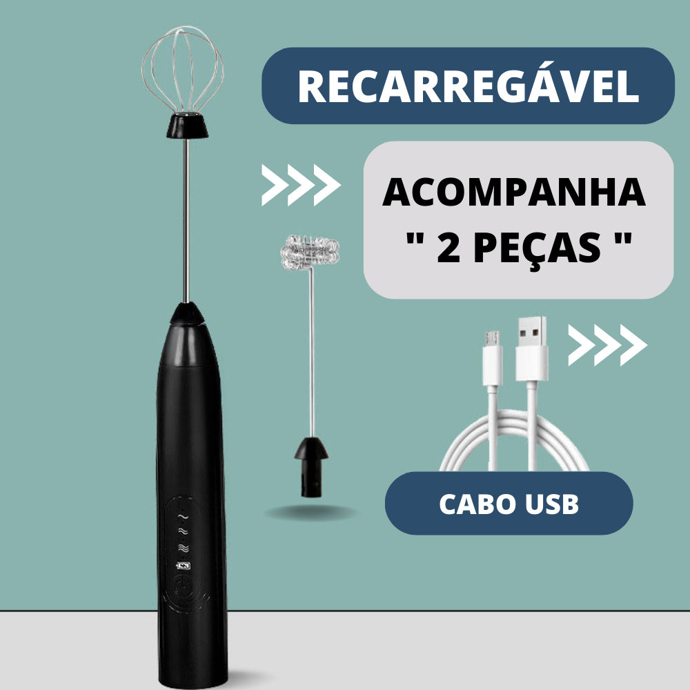 Batedor Elétrico Portátil: Cappuccino/ Leite/ Ovo - "3x Velocidade"