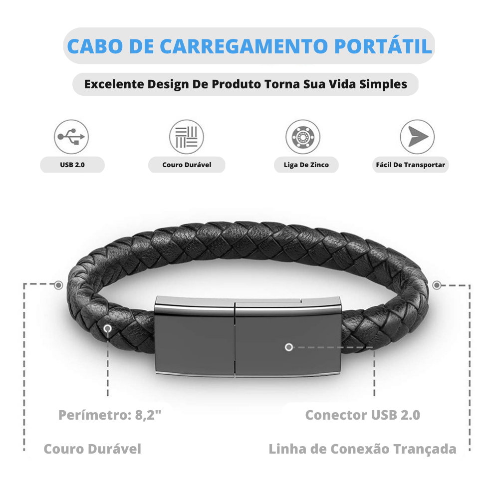 Pulseira Portátil Cabo USB "Dice Braid"- Linha De Dados Conectados