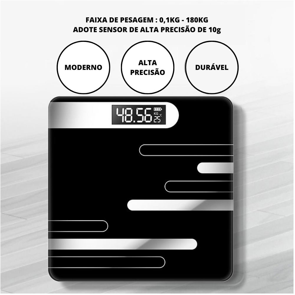Balança Corporal  De Vidro - Visor Digital Eletrônico Inteligente