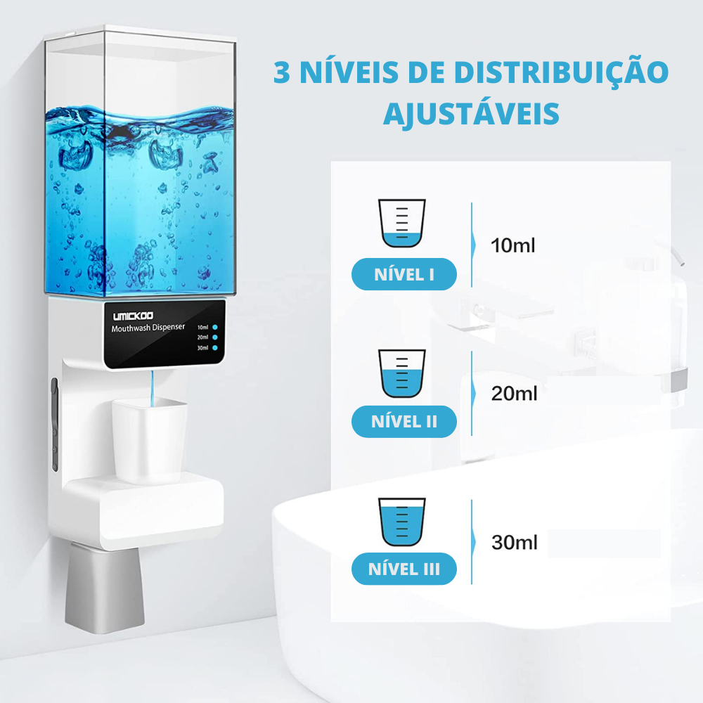 Dispensador Automático Com Copos Magnéticos: Enxaguador Bucal “Umickoo" - 700mL