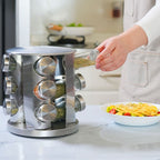 Porta Temperos e Condimentos Giratório em Inox - 12 Potes