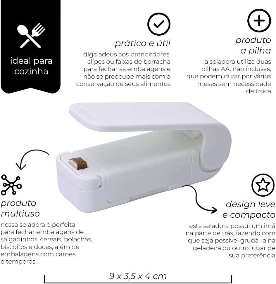 Mini Selador De Saco Plástico - Portátil/ Recarregável e Posterior Magnetico