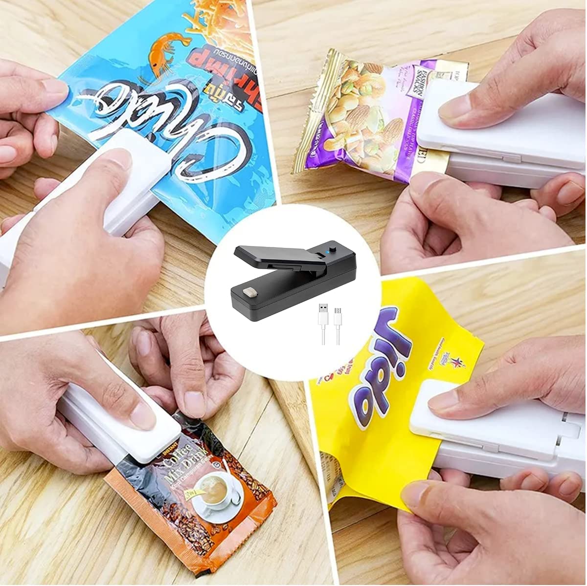 Mini Selador De Saco Plástico - Portátil/ Recarregável e Posterior Magnetico