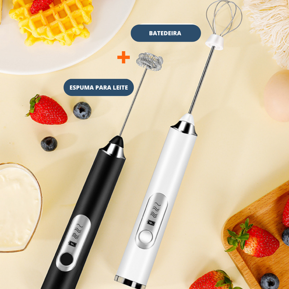 Batedor Elétrico Portátil: Cappuccino/ Leite/ Ovo - "3x Velocidade"